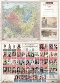 Mapa Polski A2 regiony historyczne/poczet królów dwustronna ścienna